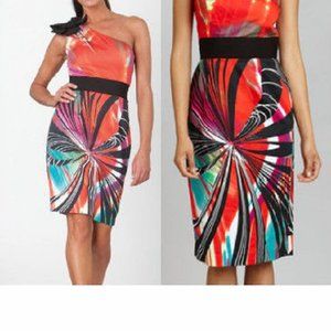 $285 NUE by SHANI Colorful Rosette One Shoulder 6   Perfect Cruise Dress